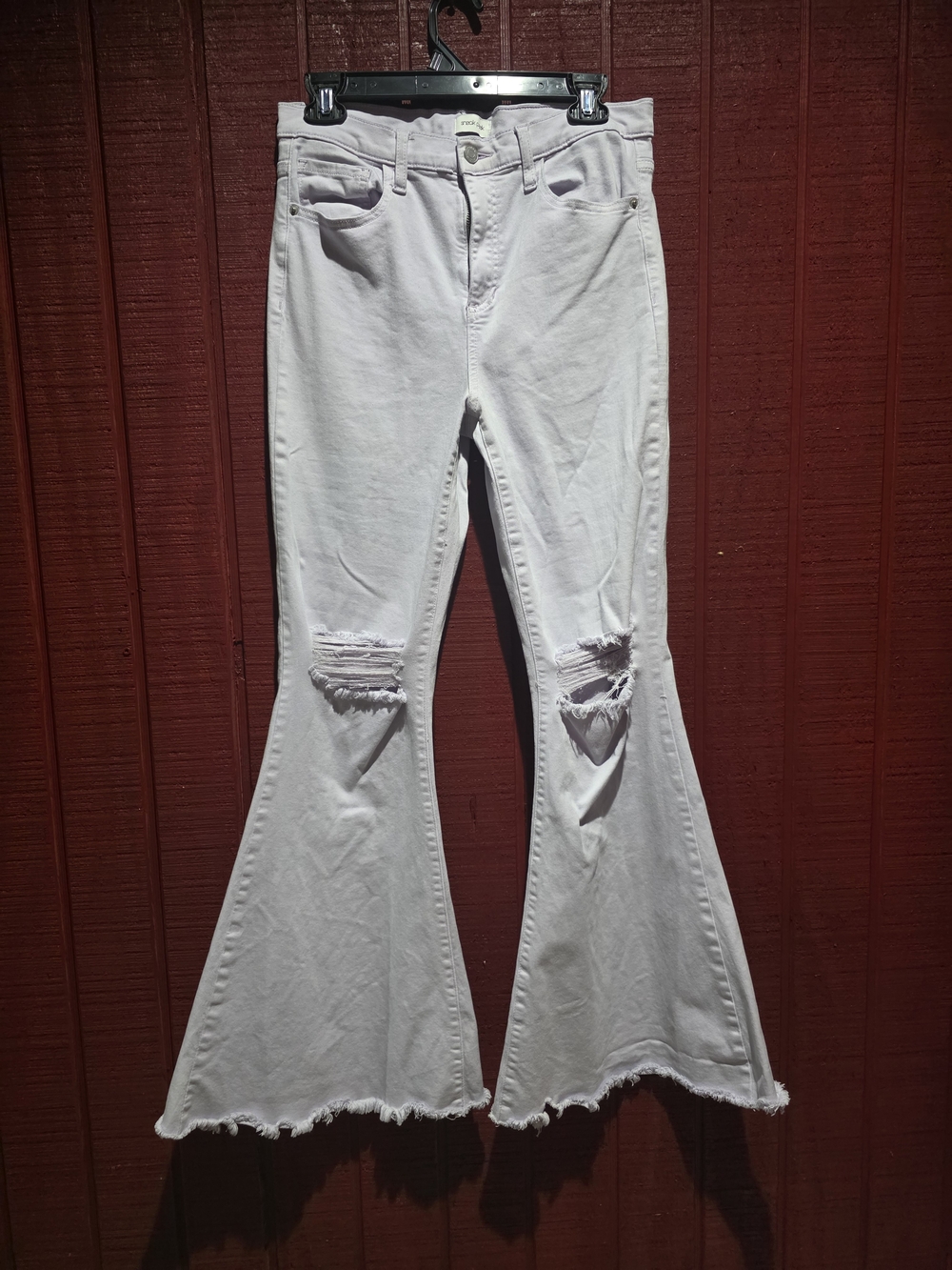 Sneak Peek White Distressed Flare Jeans